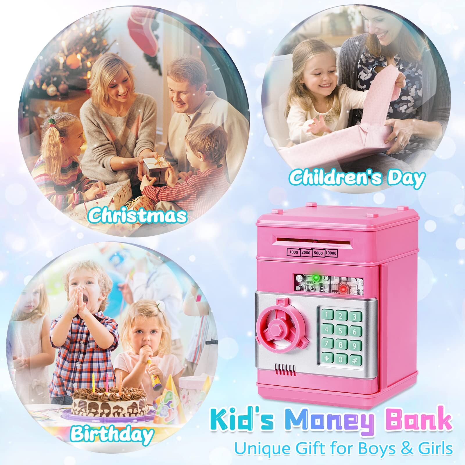 Smart ATM Piggy Bank with Password Lock & Coin Slot – Educational Money Box for Kids, Saves Coins & Bills (Pink) | Other Colors Available In-Store — image 5