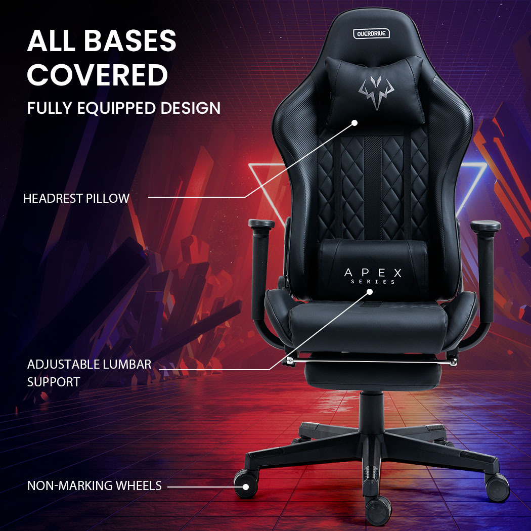 OVERDRIVE Apex Series Reclining Gaming Ergonomic Office Chair with Footrest, Black โ image 2