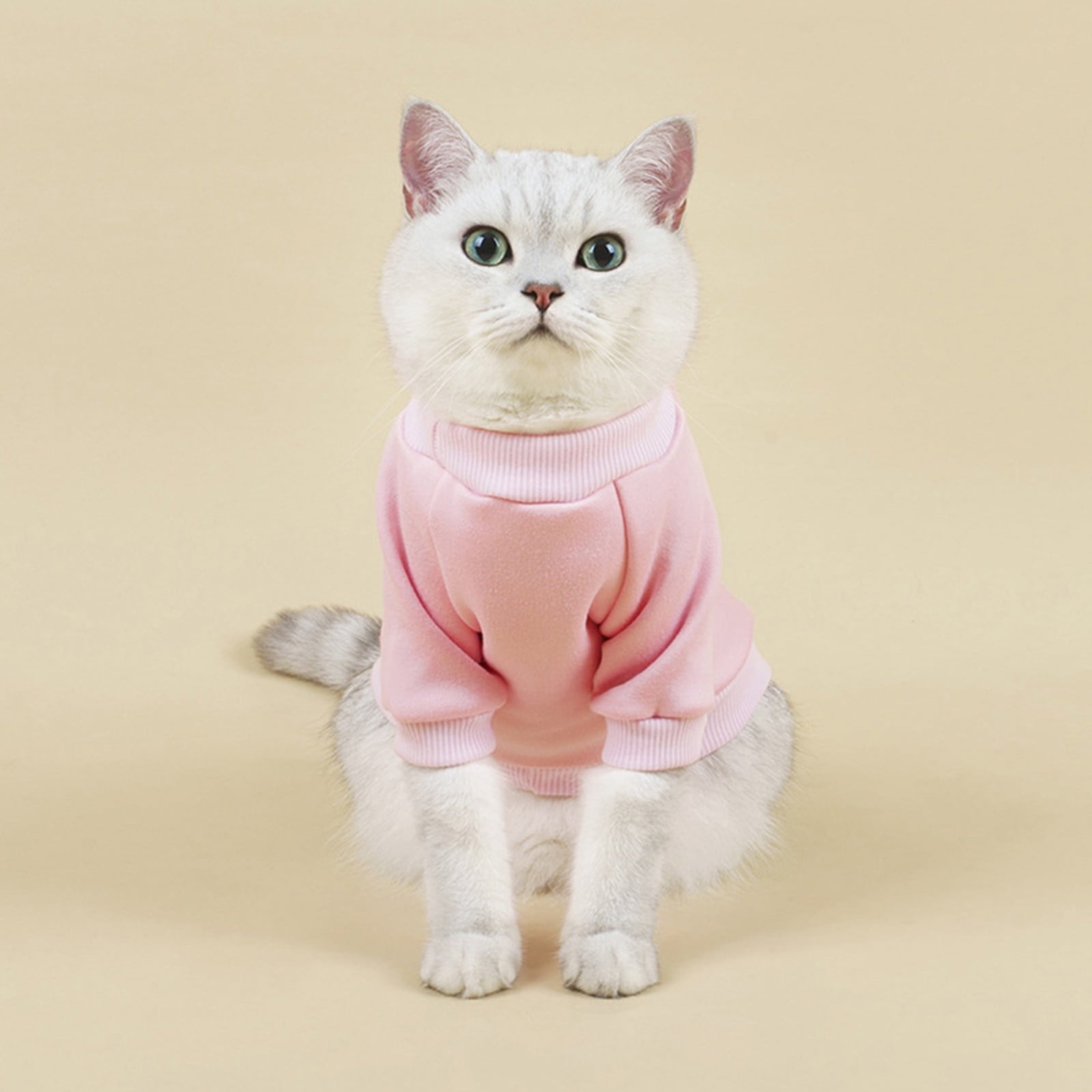 Pet Hoodie, Dog Winter Sweater Cat Warm Clothes Pet Sweater Round Neck Solid Color Thickening Cat Dog Knitwear Sweater for Cats Or Dogs in Cold Season (Light — image 2