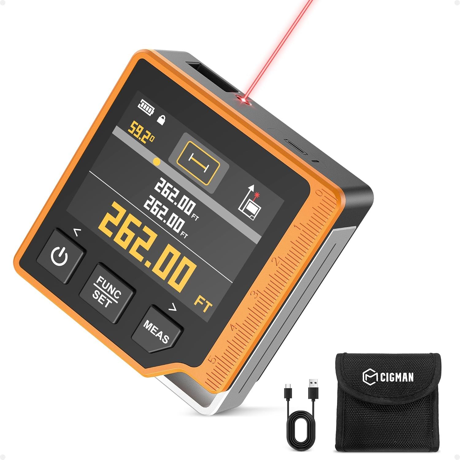 Laser Measuring Tool, 262ft Laser Measure with Digital Angle Finder & Level, Magnetic Rechargeable Laser Measurement Tool with 2.4'' Color Backlit Display, 6