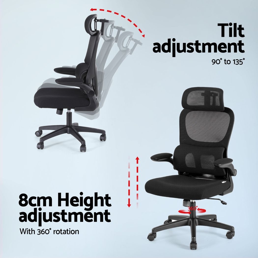 Artiss Office Desk and Chair Set L Shaped Computer Desk 136cm with 2 Tier Storage Shelves, Ergonomic Mesh Office Chair with Adjustable Headrest — image 4