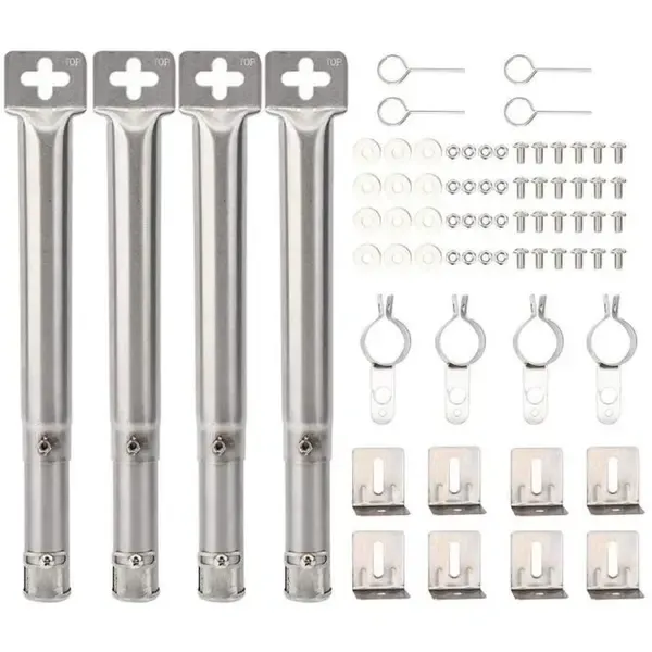 4 Pack Adjustable Stainless Steel Gas Grill Burner Tubes for Most Propane Grills, Replacement Parts for Even Heat Distribution, Silver