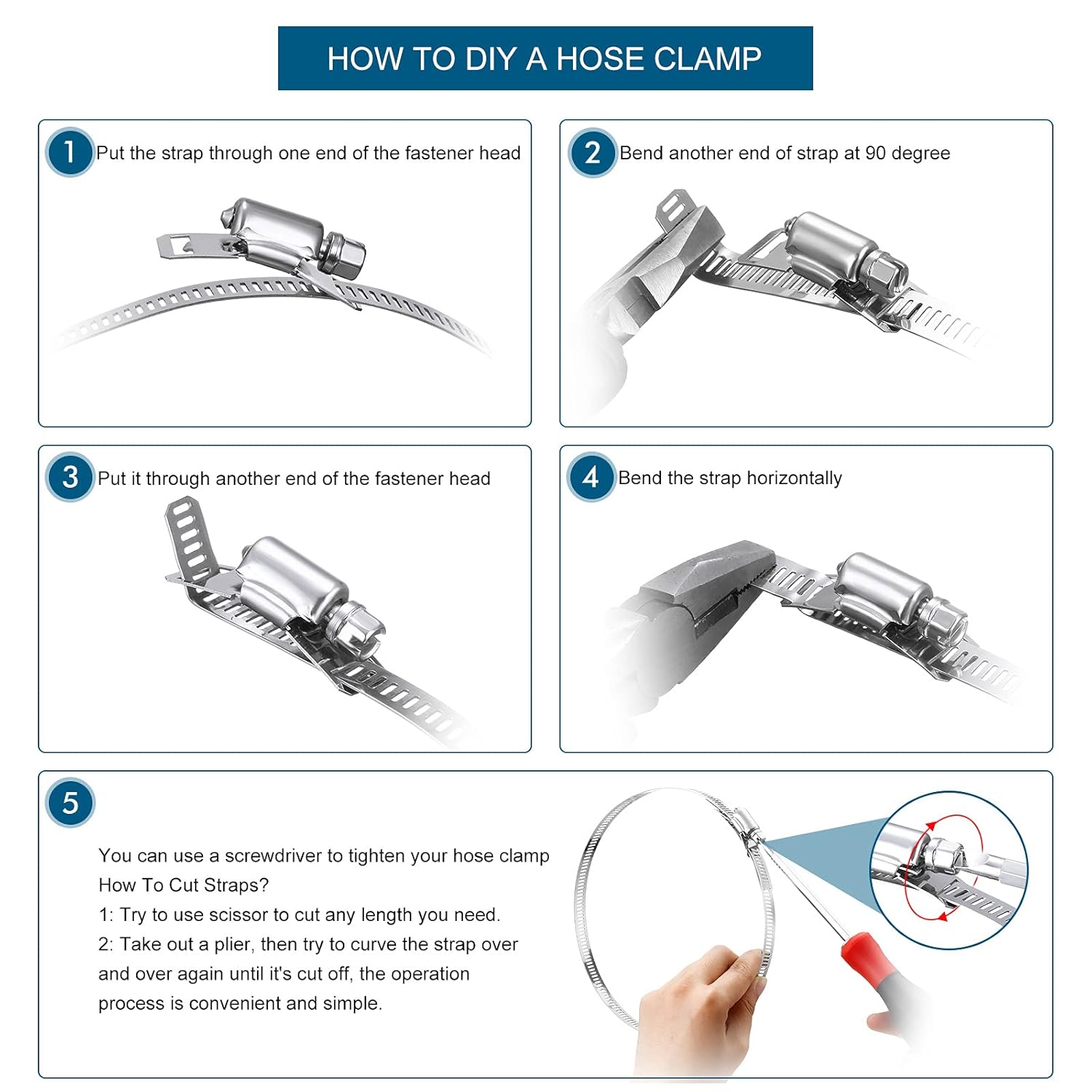 Hoses Clamps, Clamps Worm, Worm Clamps Stainless Steel, Large Hose Clamp Worm Drive Hose Clamps Adjustable Pipe Hose Clamp for Intercooler, Pipe, Plumbing โ image 2