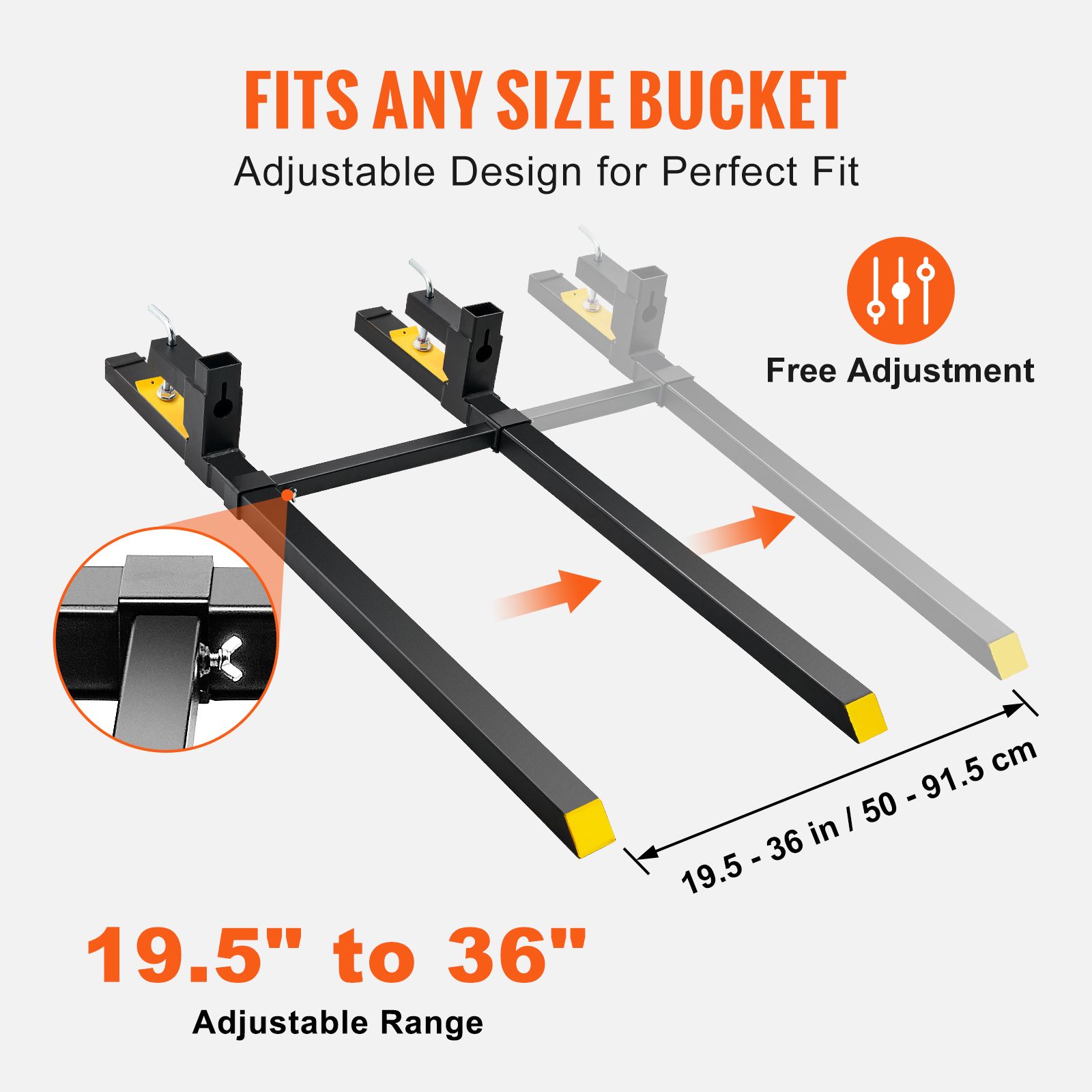 Pallet Forks, 907 kg Tractor Bucket Forks, 1490 mm Total Length Clamp on Pallet Forks with Adjustable Stabilizer bar, Heavy Duty Pallet Forks for Tractor — image 4