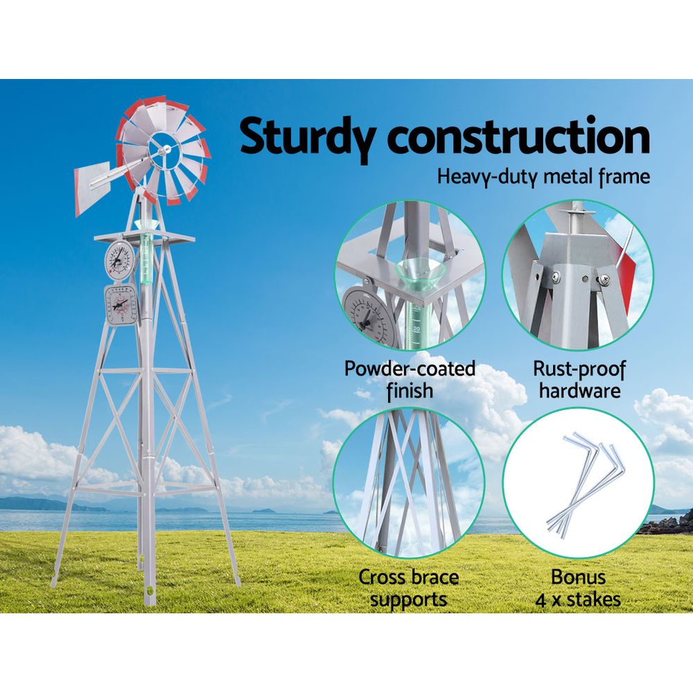 Garden Windmill 8FT 245cm Metal Ornaments Outdoor Decor Ornamental Wind Will — image 6