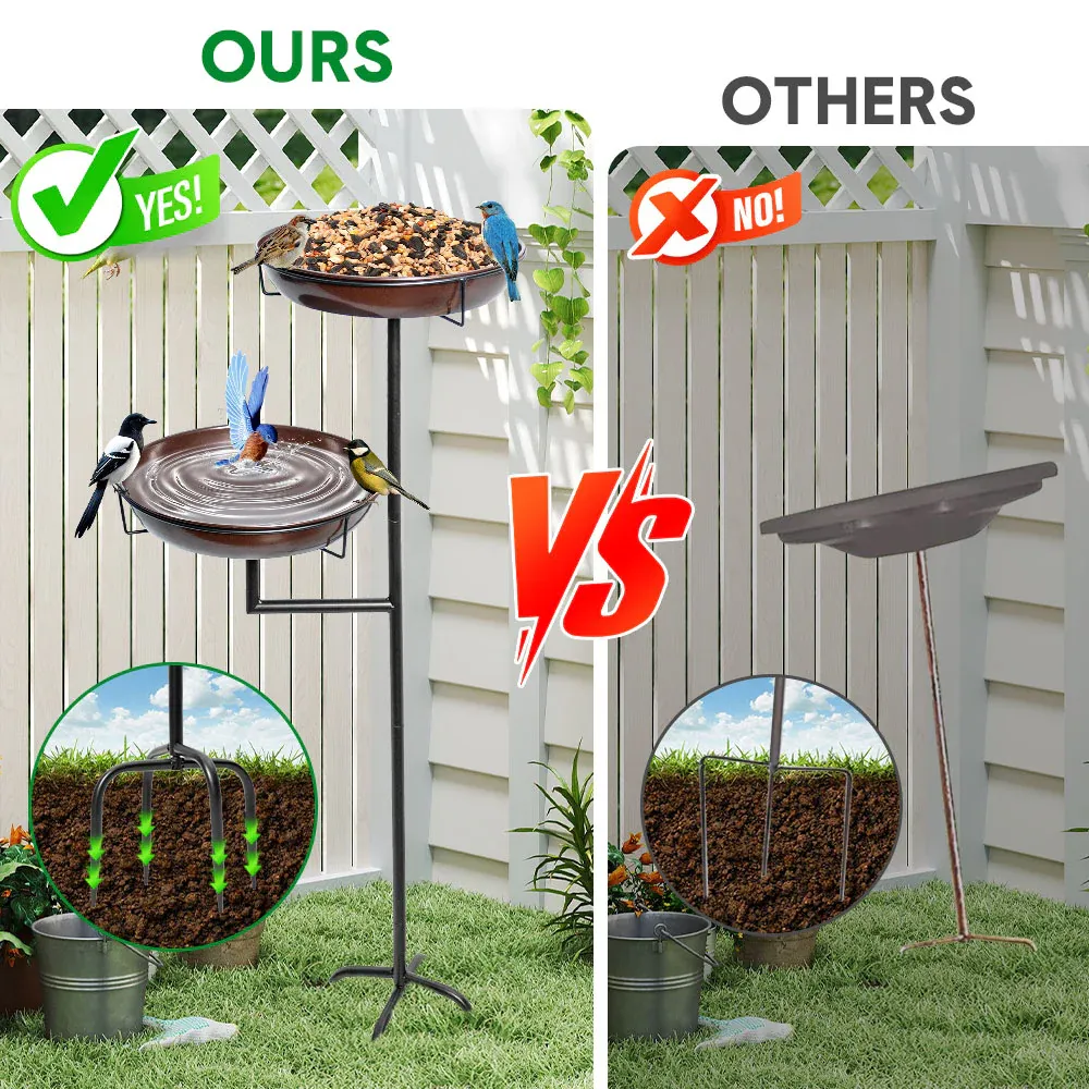 Bird Bath and Feeder Double 12Inch Bowls Metal Bird Feeder Birdbaths Freestanding Bird Bath Stand with Stakes for Garden Outdoors Decor Large Capacity โ image 2