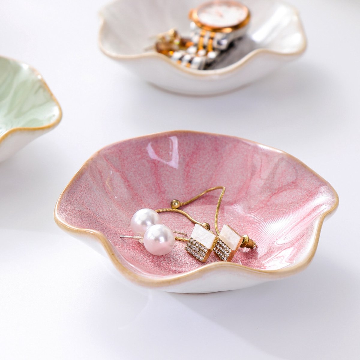 Ceramic Jewelry Bowl - Room Decor, Key Holder, Ring Holder, Jewelry Tray, Drip Tray, Bedside Table Decoration (Pink) — image 3