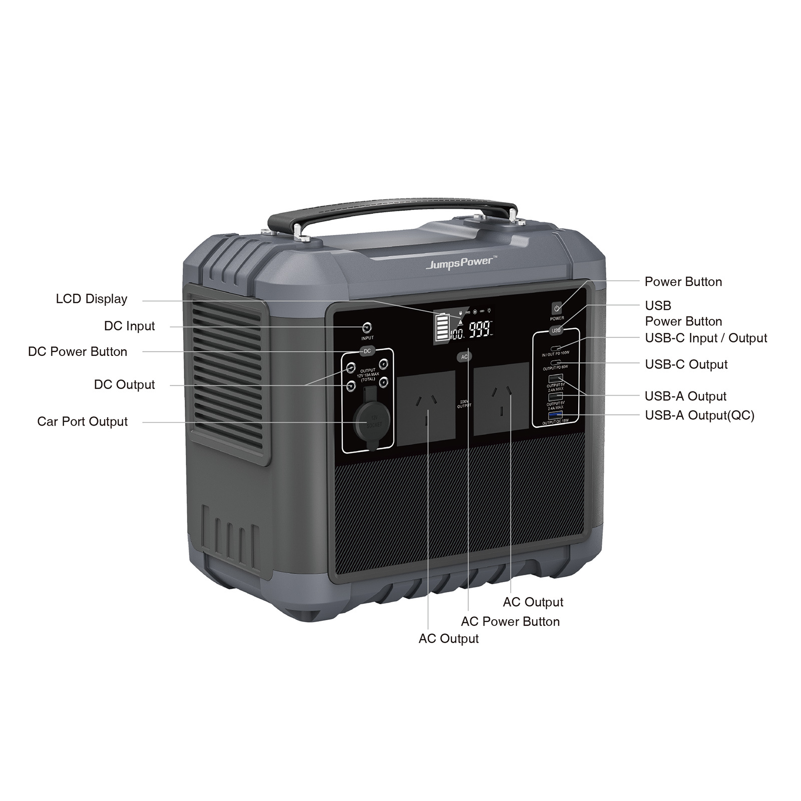 1000W Portable Power Station JumpsPower Battery Charger 716Wh LED Light — image 5