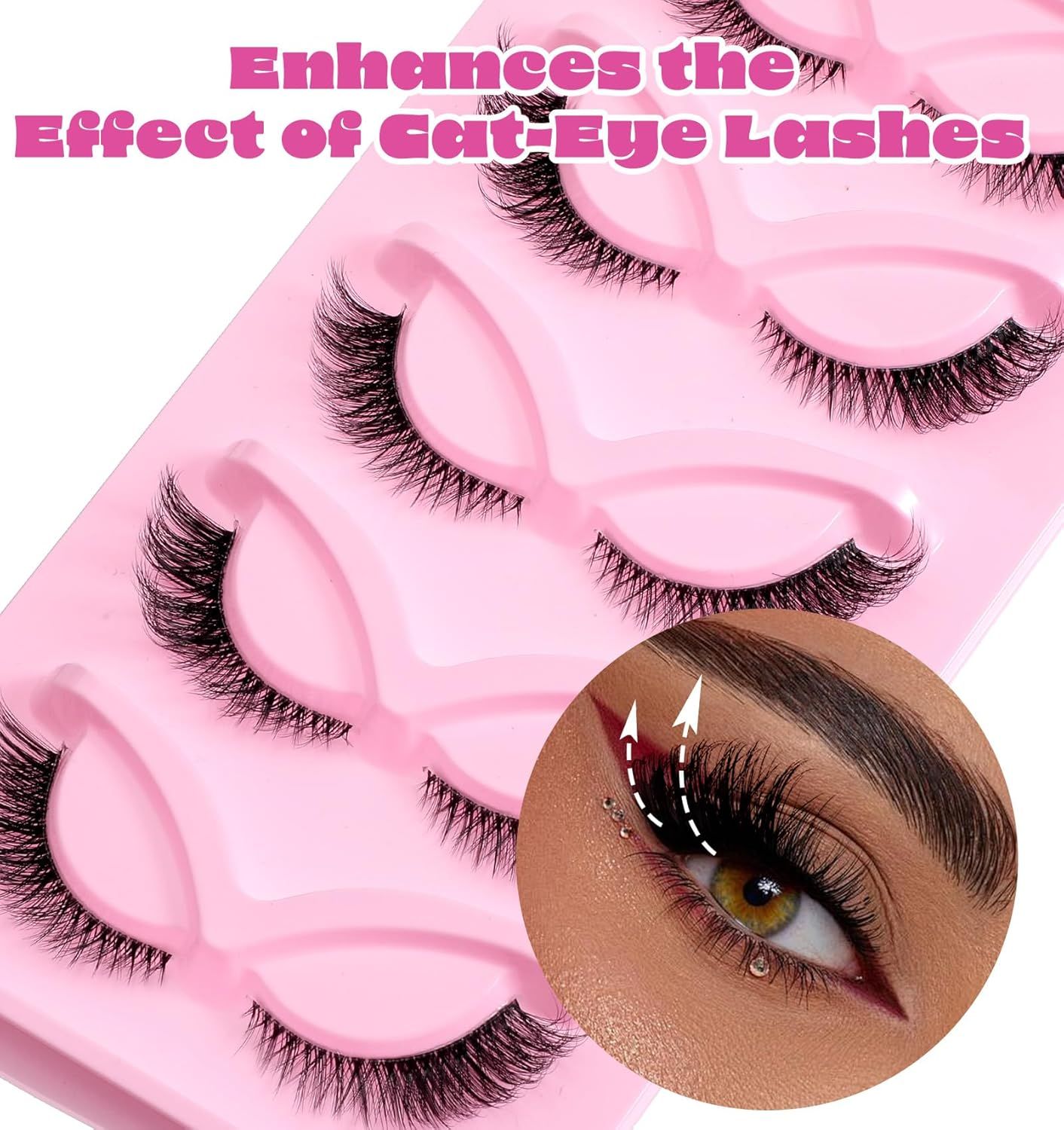 5 Pair Fox Eye Lashes, Fox-Eye Faux Mink Set Reusable Cat Eye Lashes, Wispy Lightweight Strips for Daily & Party Makeup Looks — image 4