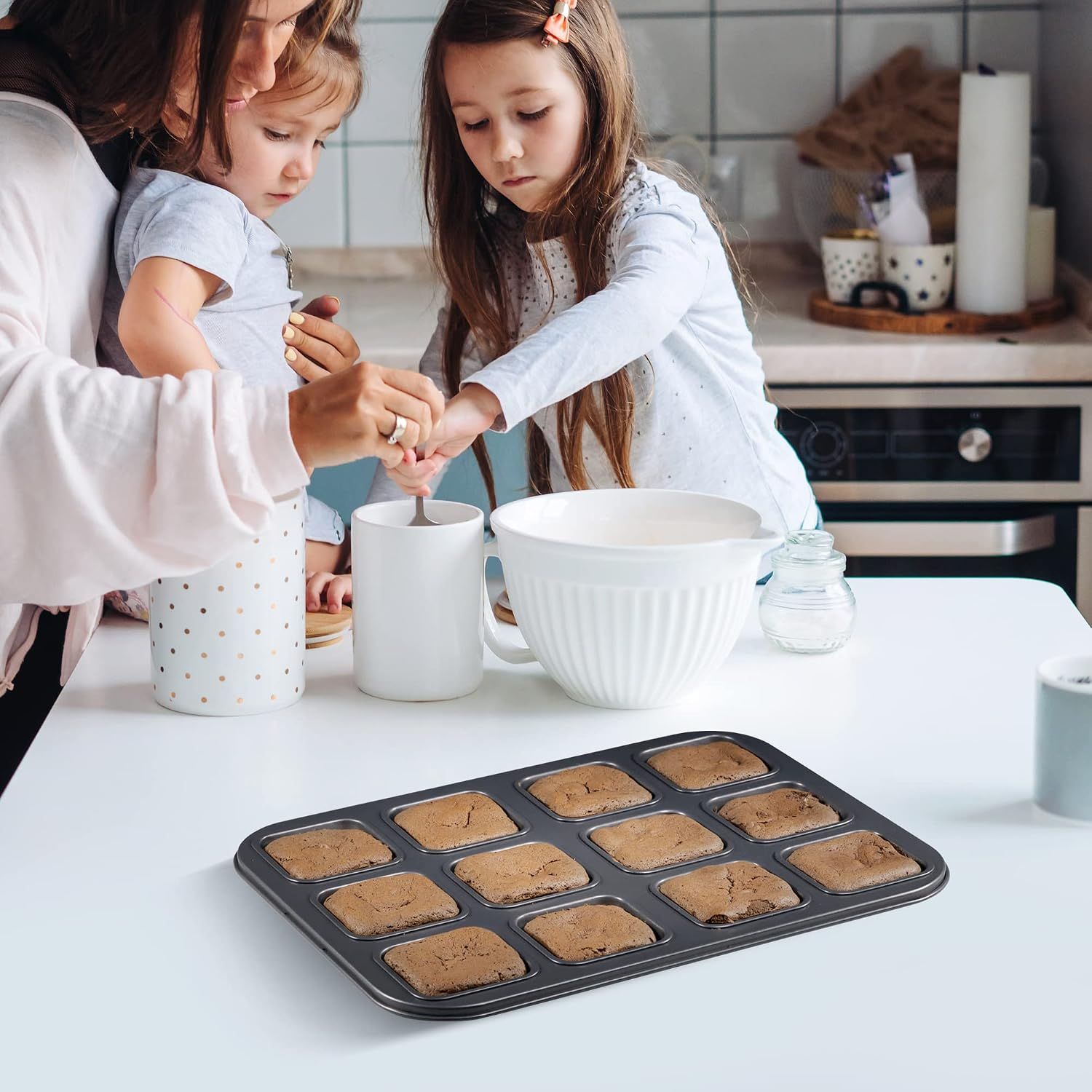 2 Pack 12 Cavity Brownie and Muffin Pans, Non Stick Carbon Steel Bakeware for Mini Cakes, Brownies, Bread and Desserts, Grey — image 6
