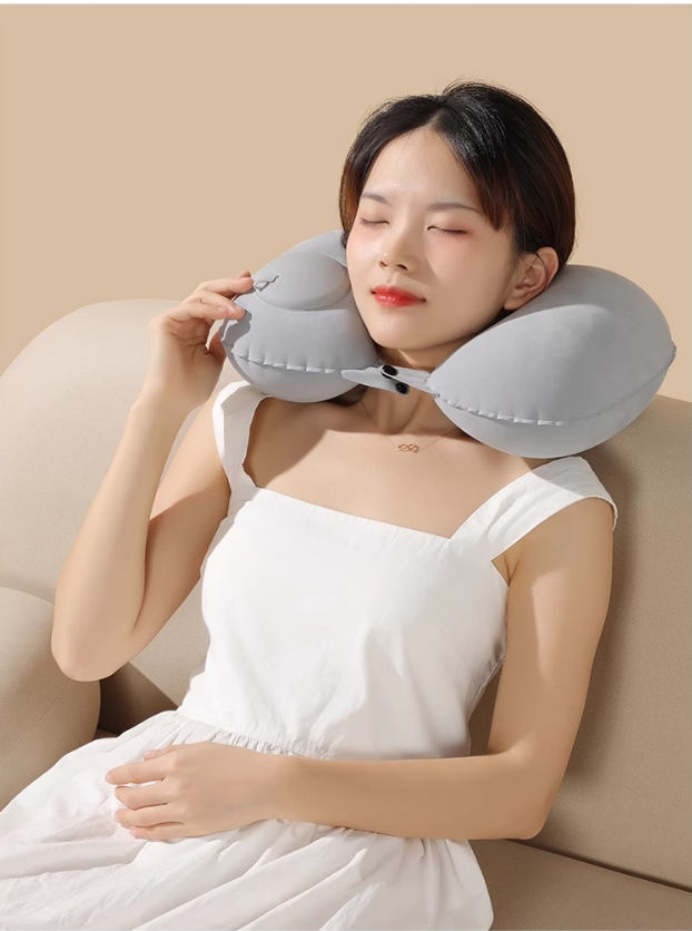 5-Pack Inflatable Travel Neck Pillow - Quick Press Self-Inflating Soft Velvet Support for Travel Airplane Office - Portable Foldable - Peacock Blue — image 3