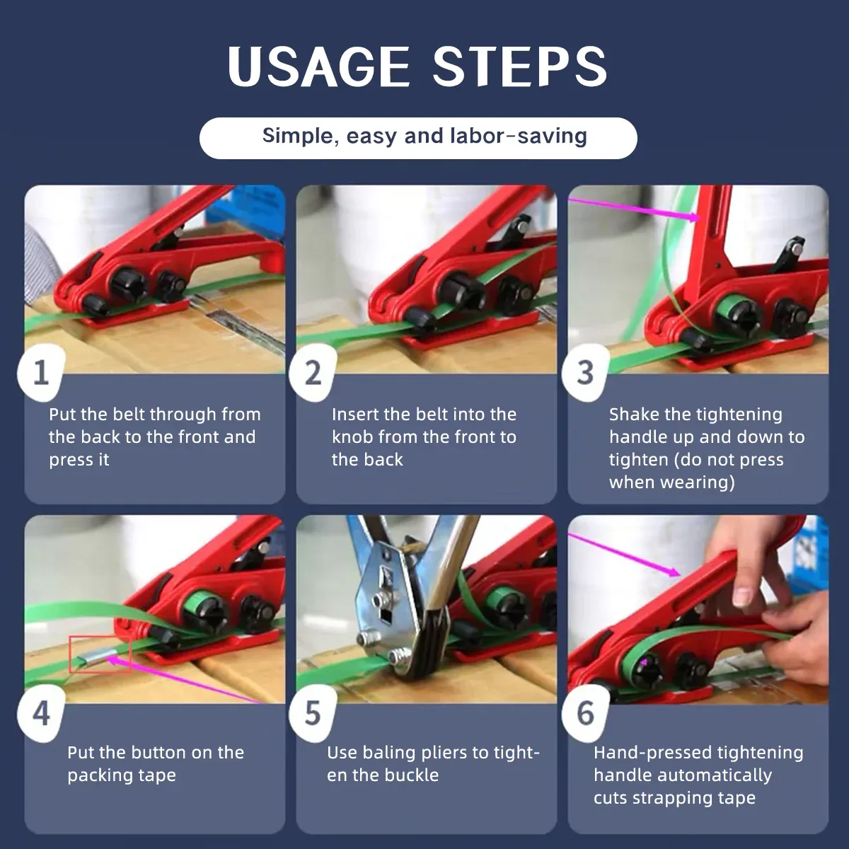 Red Strapping Tool Manual Tensioner Plastic Steel Band Packing Tightening Device โ image 5