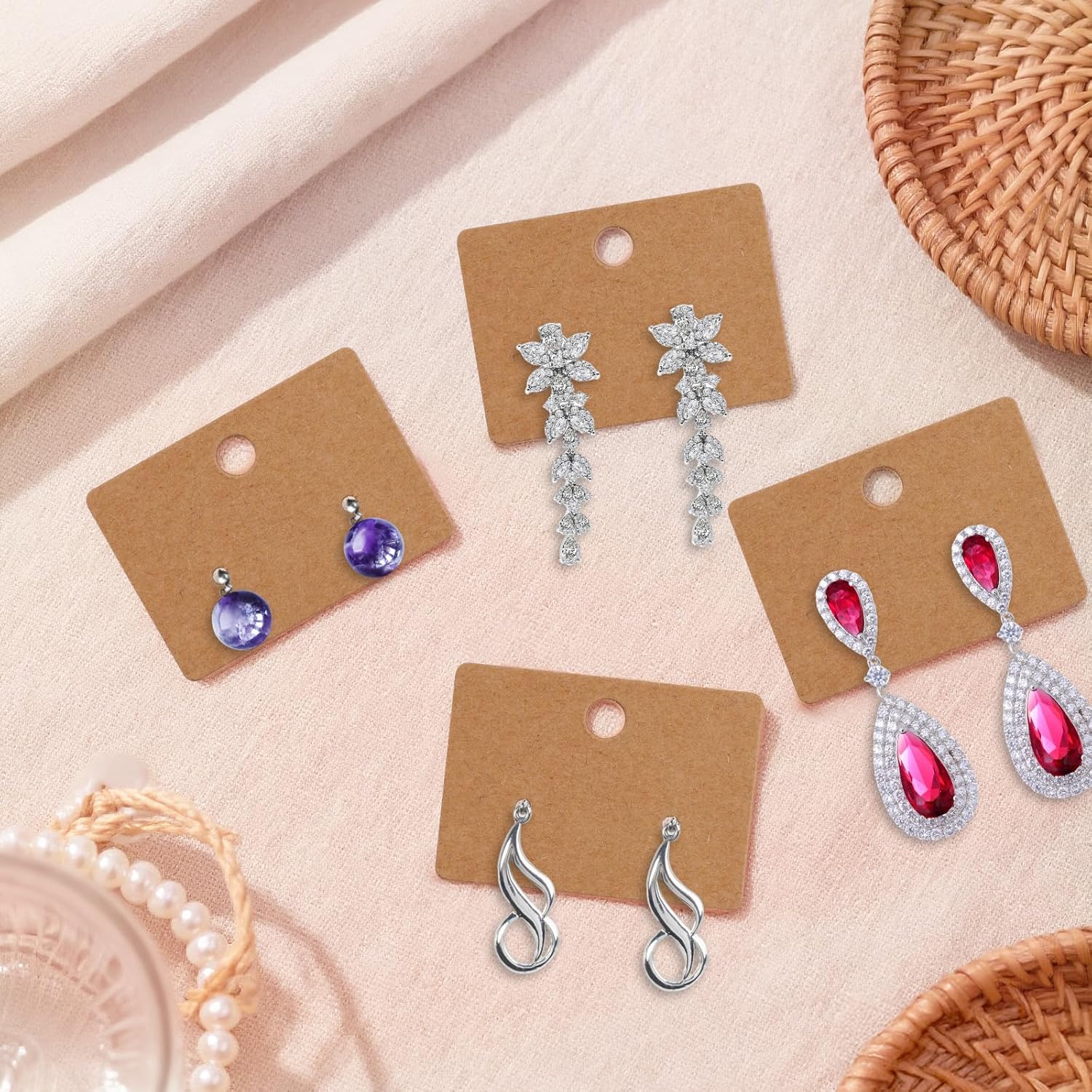 200 Pcs Earring Display Cards - 4.5X3.2cm Kraft Paper Earring Cards Holder Tags Hanging Earrings Card for Earrings Jewelry Display Ear Studs โ image 2