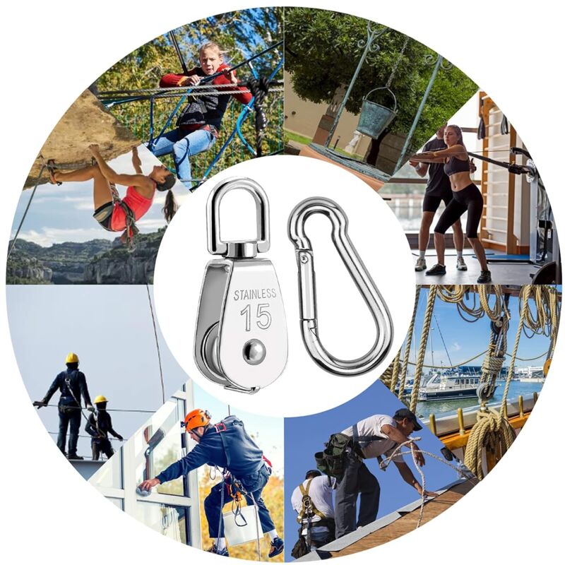 Parts Stainless Steel Pulley, Single Lifting Pulley With ROpe For ROpes Camping Hiking — image 3