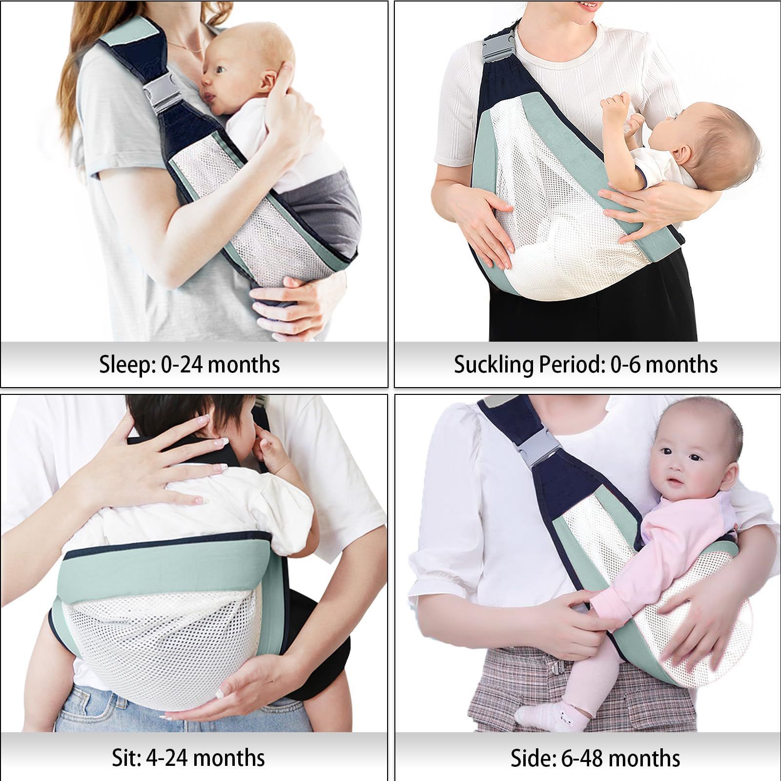 Baby Sling Carrier, Adjustable Half Wrapped Sling Hip Carrier - Lightweight Breathable Mesh Fabric for Newborn (Green) โ image 3