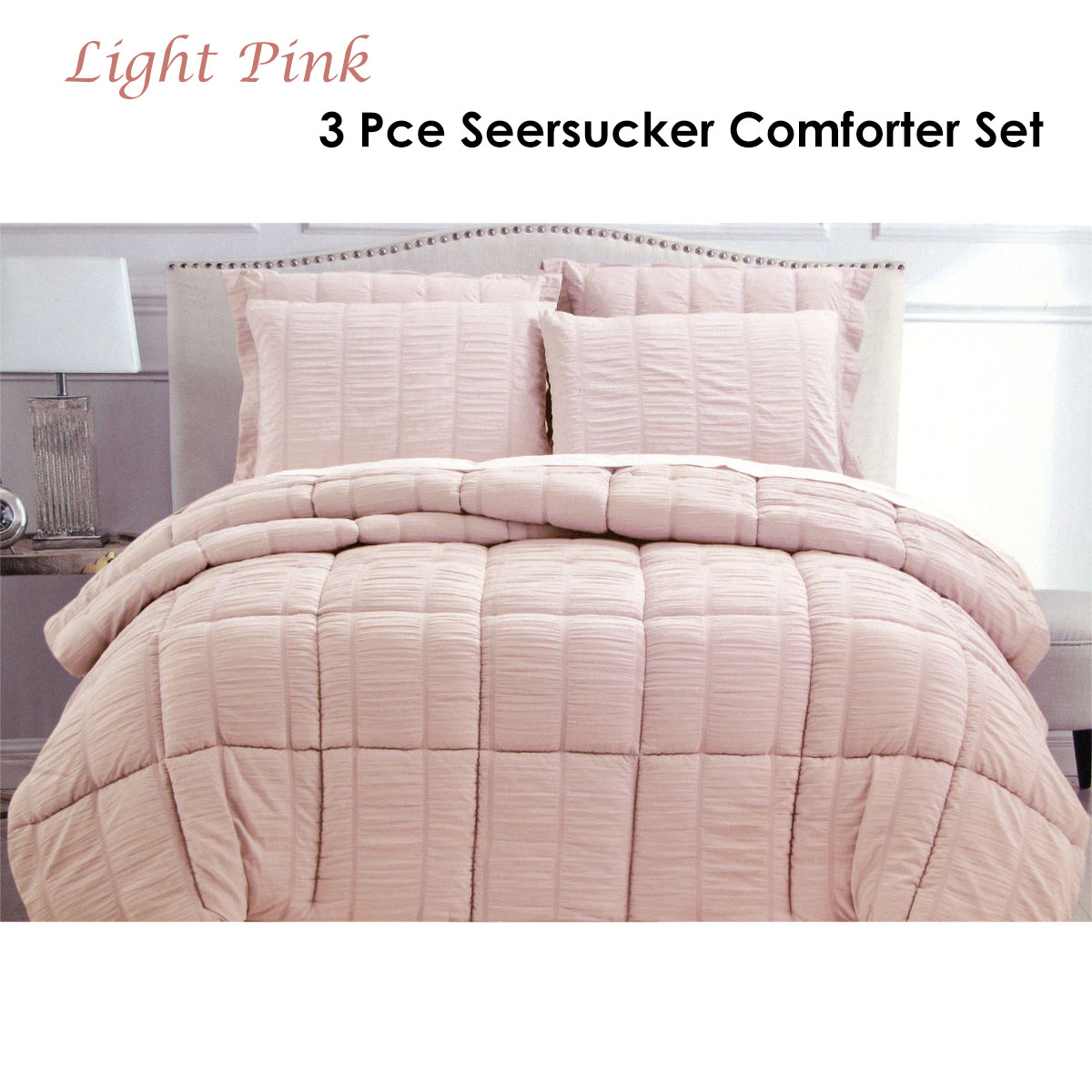 Seersucker Comforter Set King Light Pink โ image 2