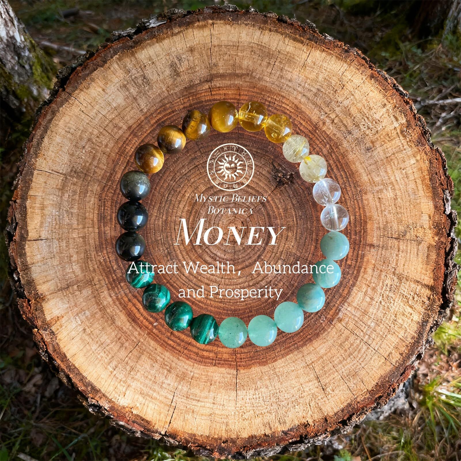 8mm Natural Stone Wealth Bracelet for Women & Men – Tiger Eye, Citrine, Malachite, Aquamarine Beaded Stretch Jewelry to Attract Money and Abundance — image 3