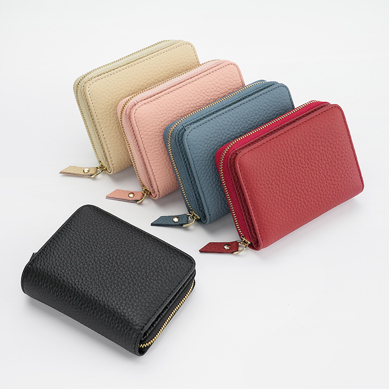 Grey Compact RFID Genuine Leather Wallet for Women - Secure Zipper Card Holder & Coin Purse — image 2