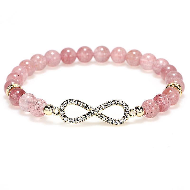 Natural Strawberry Healing Bracelet Women's Girl's Crystal Round Bead Zircon Hand Chain โ image 3