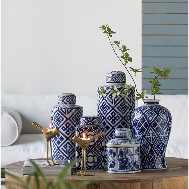 Valora Blue & White Cylinder Jar 35cm — image 3