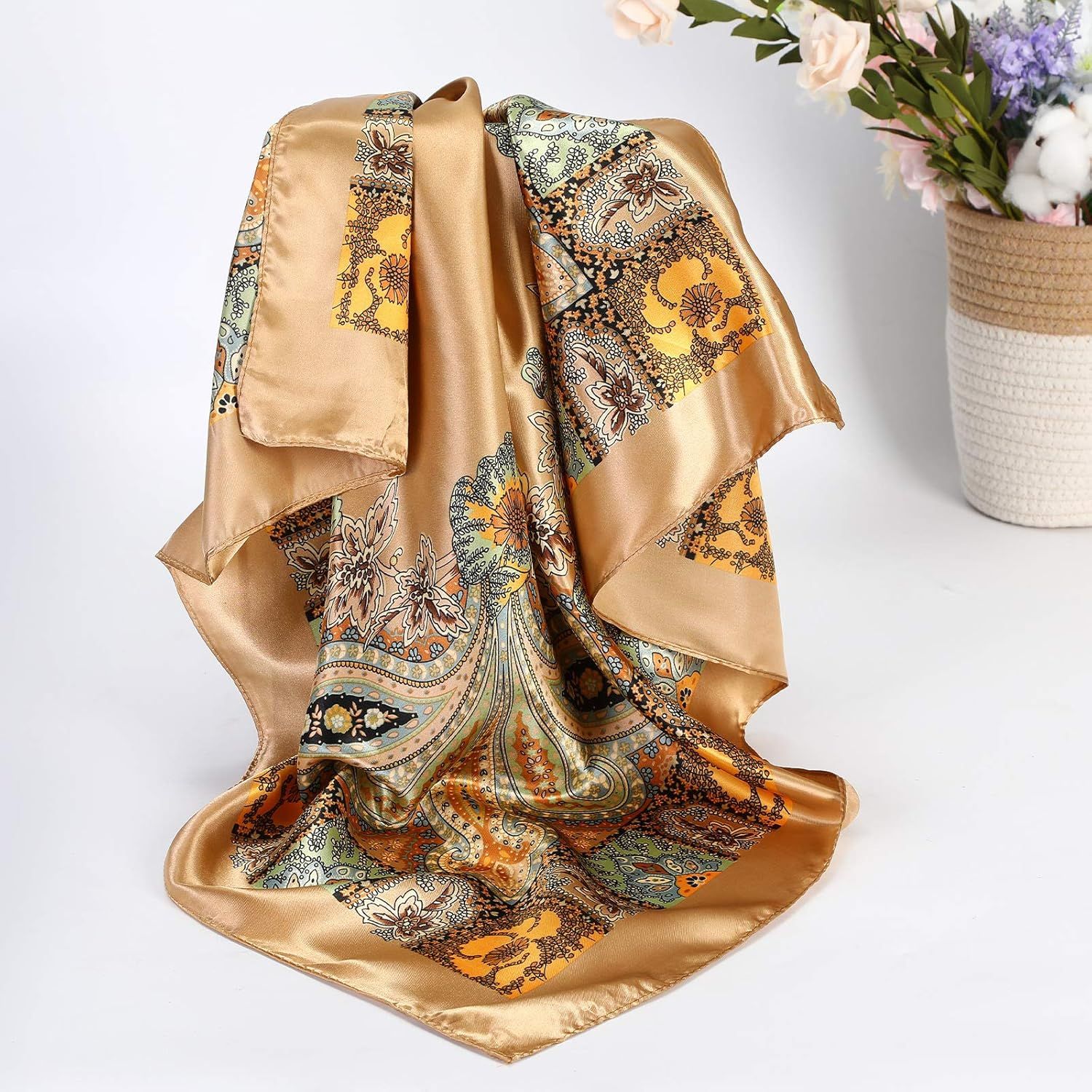 35” Satin Large Square Head Scarves - 4PCS Silk Like Neck Scar Hair Sleeping Wraps Satin Silk Scars or Women — image 6
