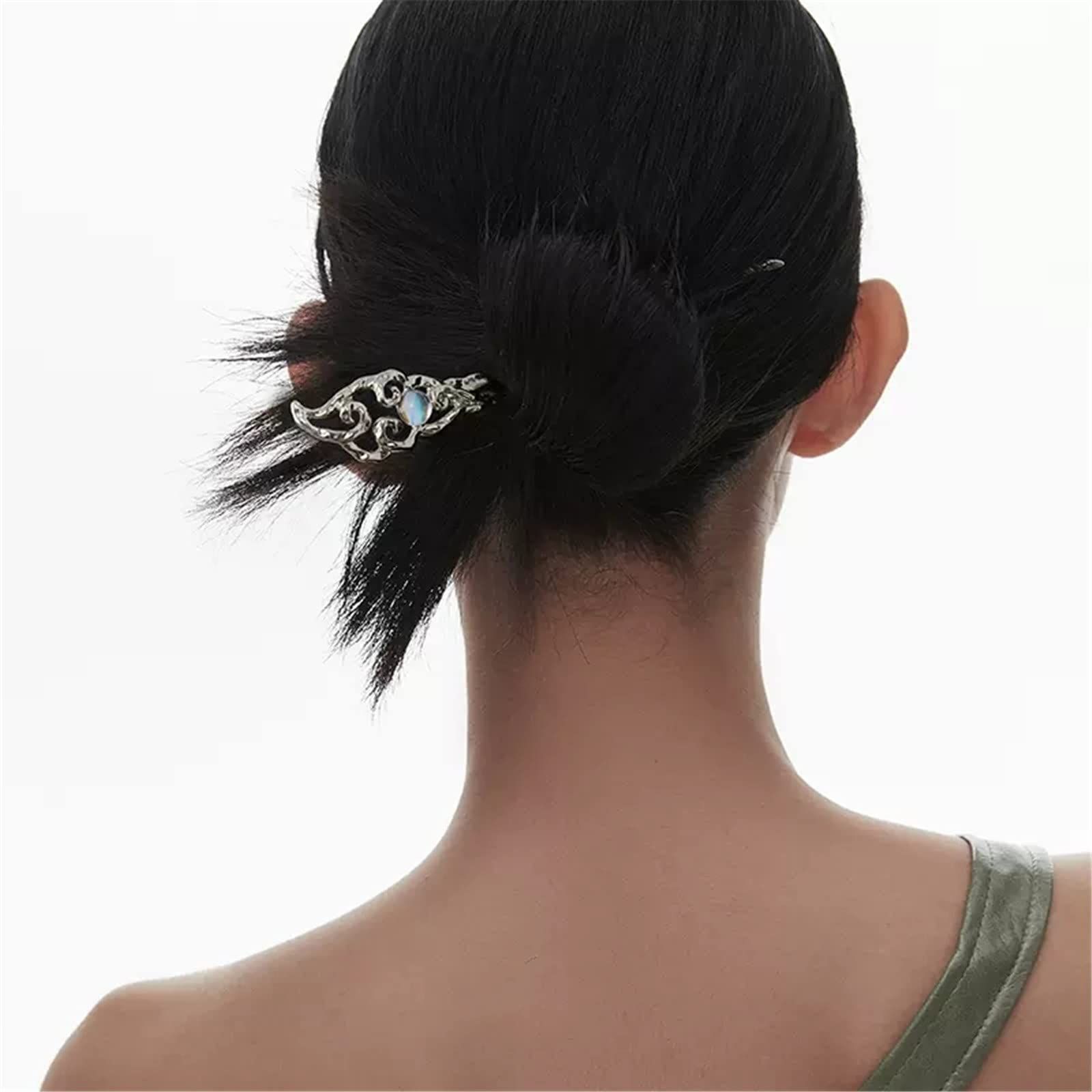 Chinese Hair Stick Moonstone Hairpin With Cloud Pattern Coiffure Hairpin for Women Lady, 1 Count (Pack of 1), Silver — image 4