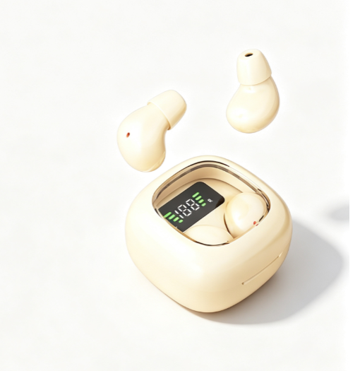 Y19 Mini Hidden Sleep Wireless Bluetooth Earbuds with LED Digital Display,Cream Skin