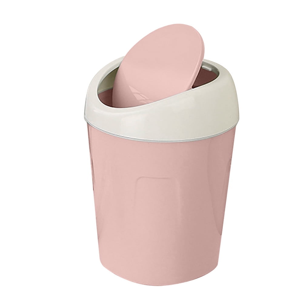 Mini Plastic Rubbish Bin with Swing Lid, Compact Countertop Waste Basket for Bathrooms, Offices, 16.8 × 10.2 × 13.2 cm, Pink