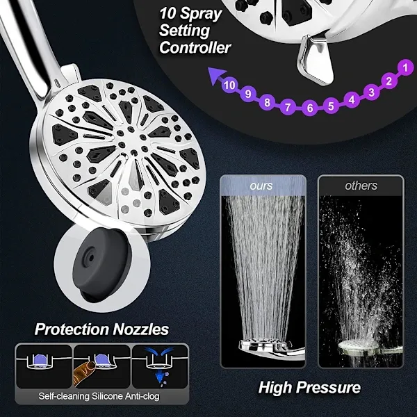 Shower Head 8+2 Functions Handheld Shower Nozzle with High Pressure Water Jet and Detachable Hose, high-pressure spray — image 4