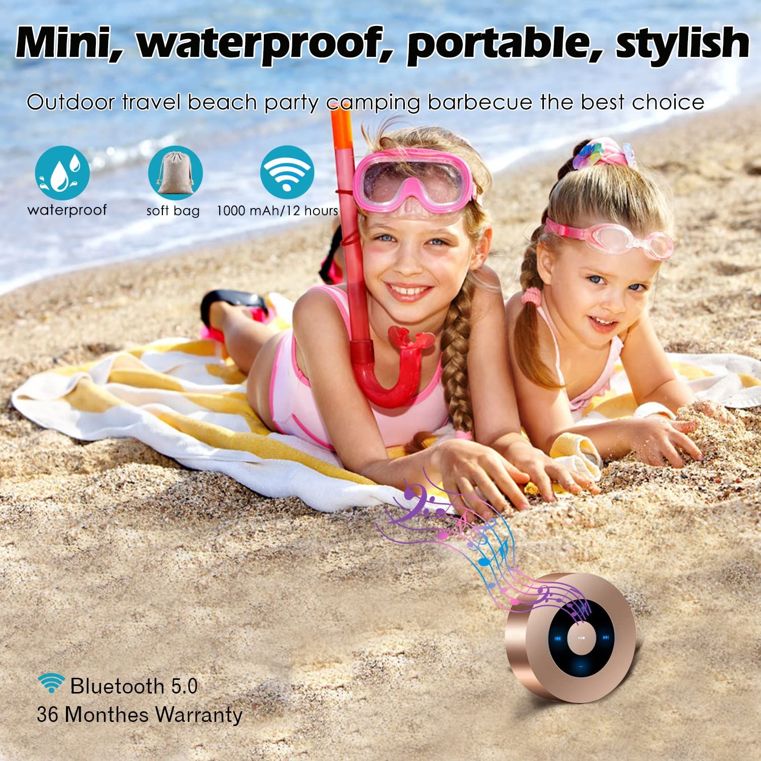 Smart LED Touch Play Bluetooth Speaker Portable Wireless Speakers with HD Sound / 12-Hour Playtime(Gold) — image 2
