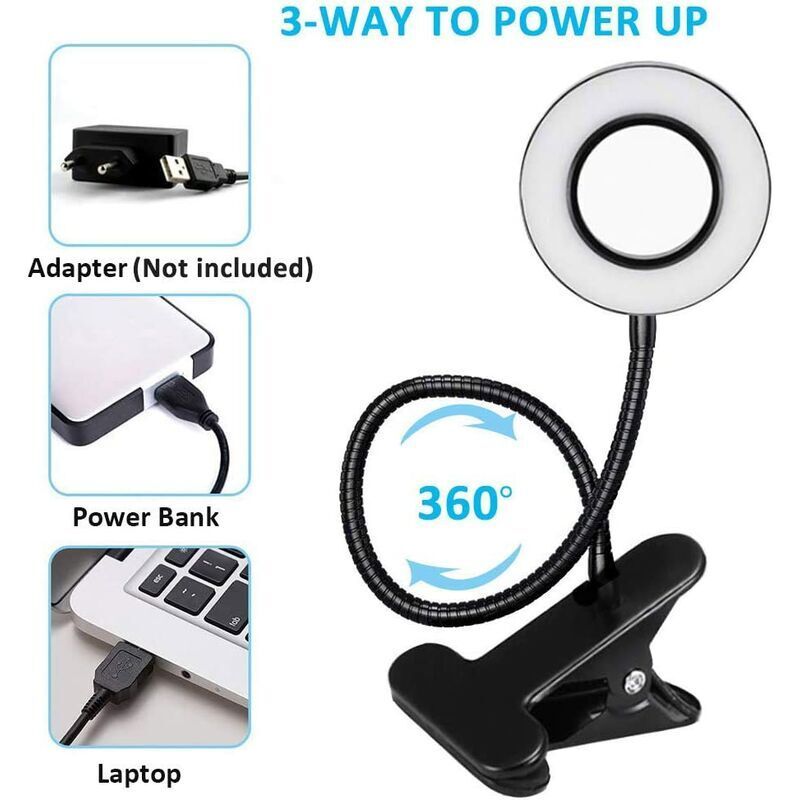 7W USB Clip Desk Lamp 48 LEDs 3 Colors 10 Brightness Levels Black — image 3
