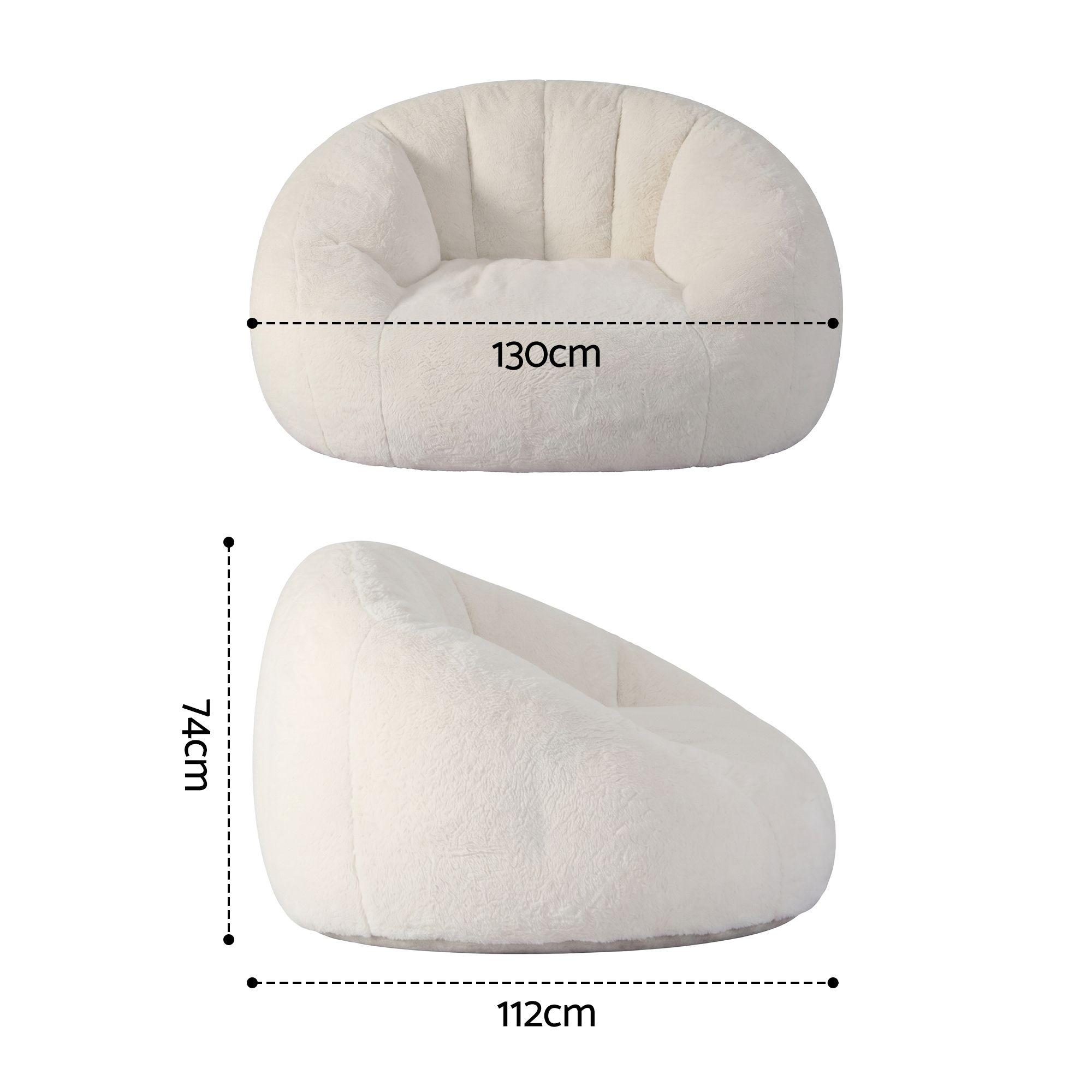 Artiss Single Small Boneless Couch Comfy Bean Bag for Living Room Faux Fur White โ image 2