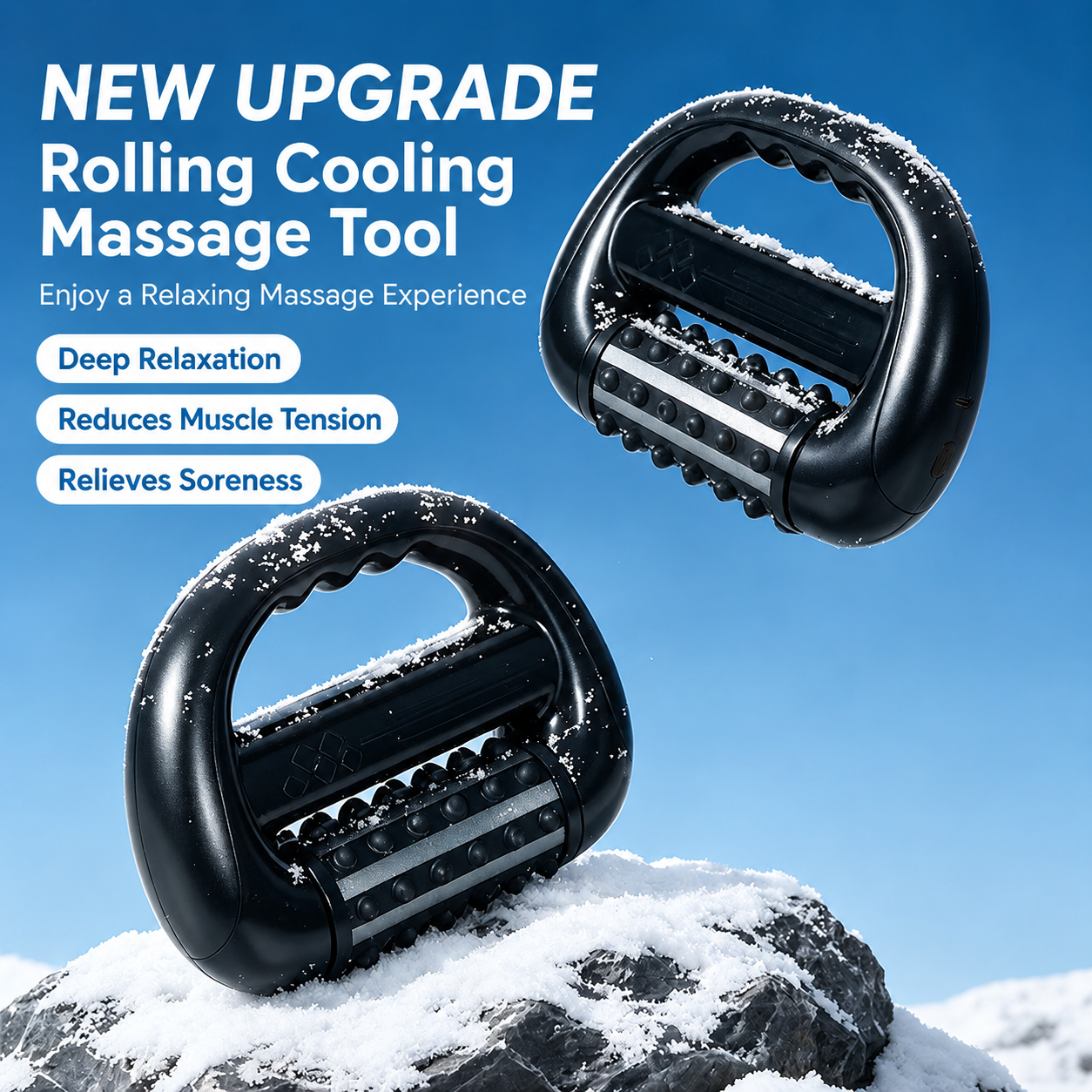 Upgraded Rolling Cold Massage Roller with Detachable Frozen Head, High-Frequency Vibration, Ergonomic Non-Slip Ring Handle, Type-C Rechargeable, One-Button Control for Home and Post-Workout Muscle Relief (Black)