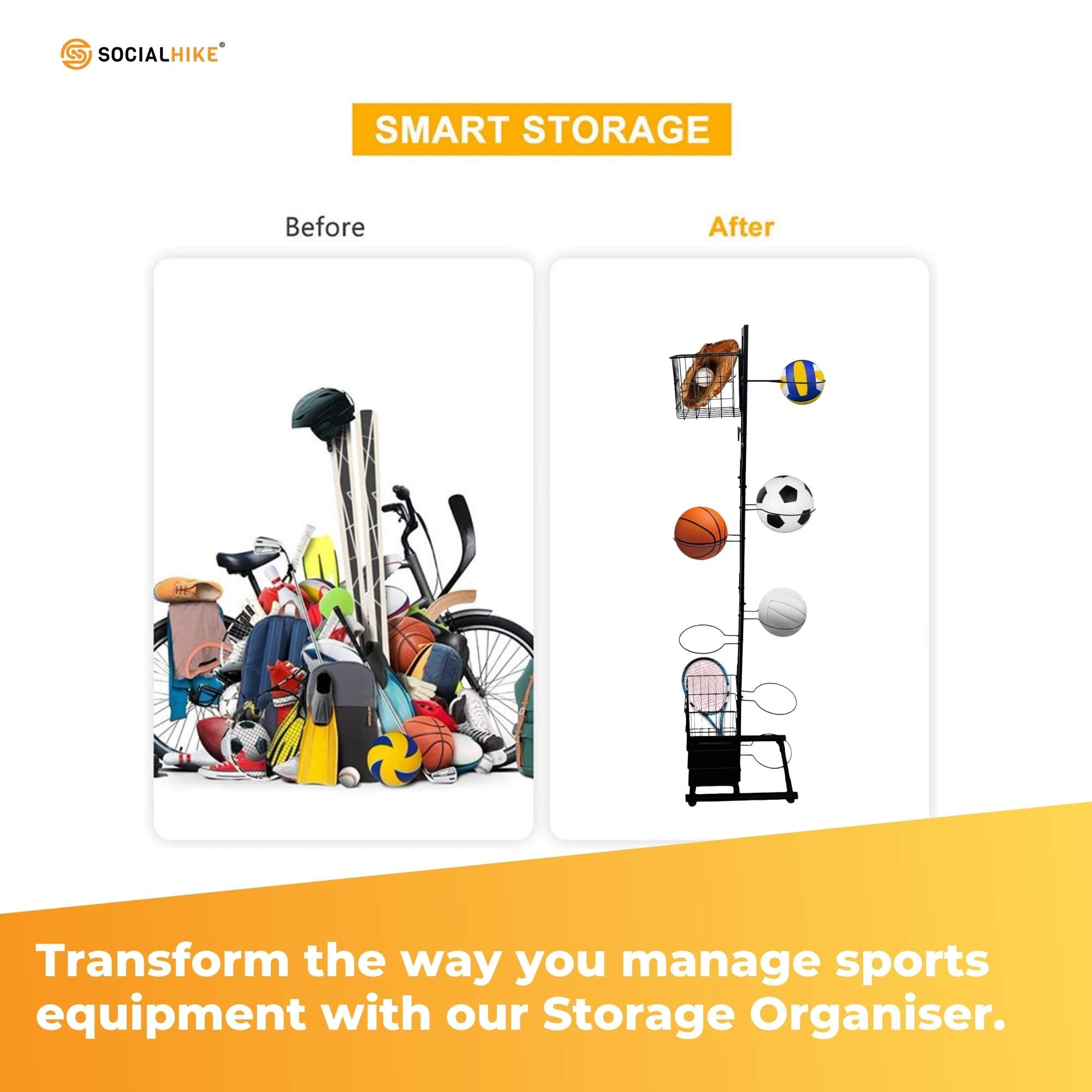 Sports Equipment Storage Rack - Vertical Ball Organiser Basketball Garage Stand — image 5