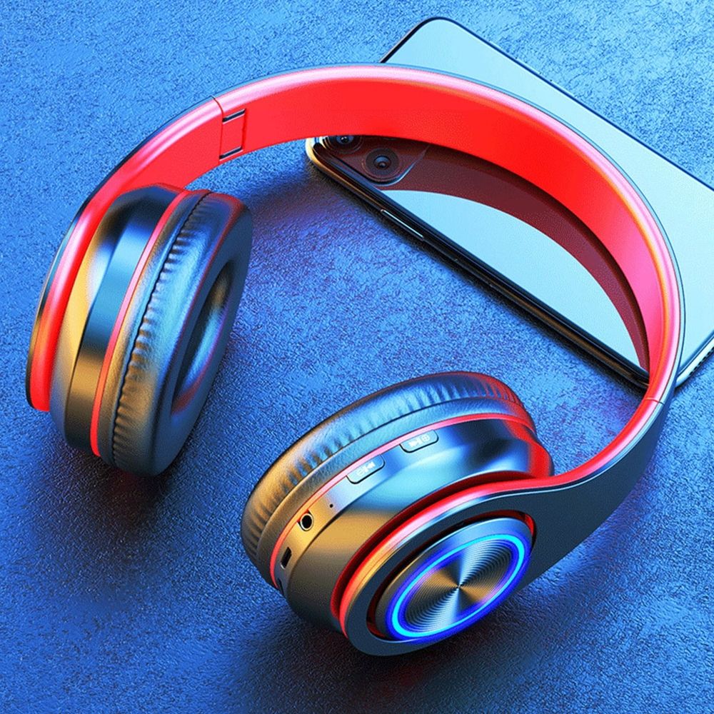 Wireless Bluetooth Headphones, Bluetooth Over Ear Headphones, Wireless HiFi Stereo Headphones, Colorful LED Lights Comforts Over Ear Foldable Headset with Built-in Microphone