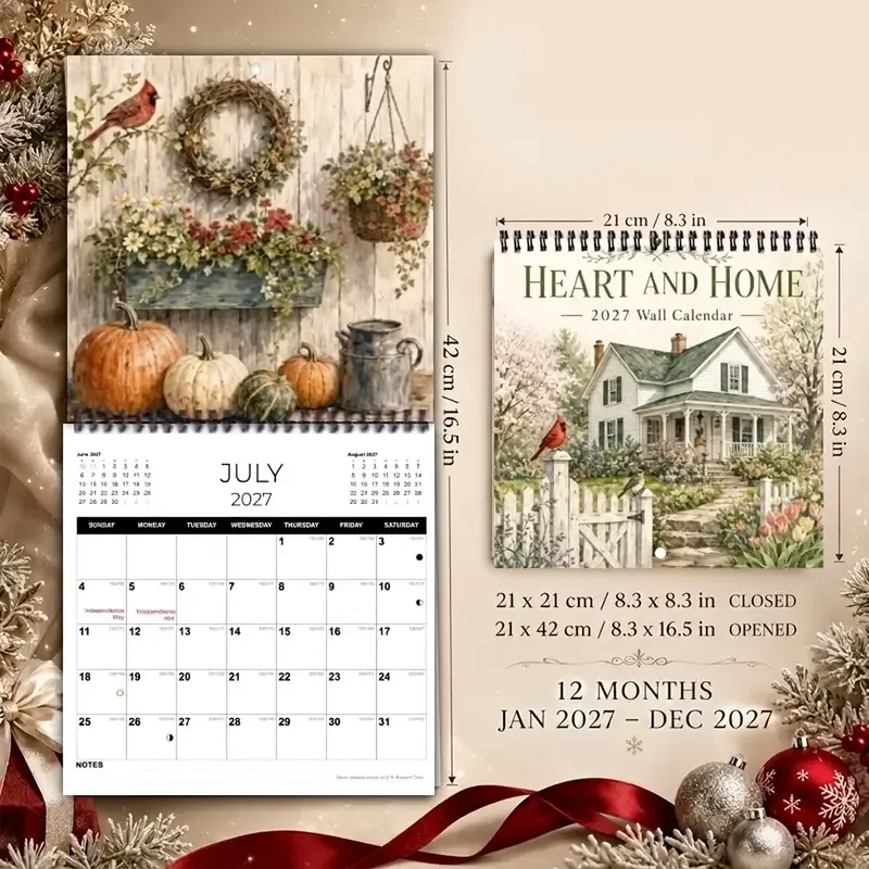 2027 Farmhouse Wall Calendar, 8.3-inch Square Writable Pages, Spiral Coil Hook Design, Perfect for Scheduling & Habit Tracking, Your Year-Round Planning Helper โ image 2