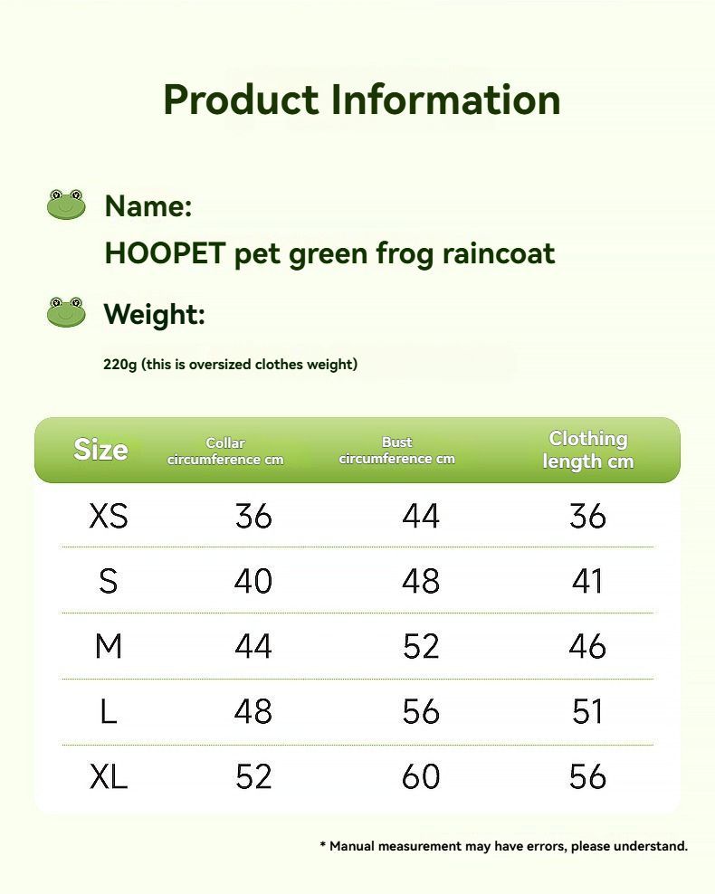 Dog Raincoat Shiba Inu Raincoat Corgi Raincoat Frog-Themed Dog Clothing - Green - Size XL-17-20kg โ image 5