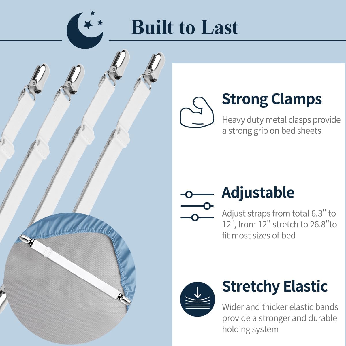 Adjustable Elastic Sheet Straps Fasteners White 4Pcs and 2Pcs — image 6