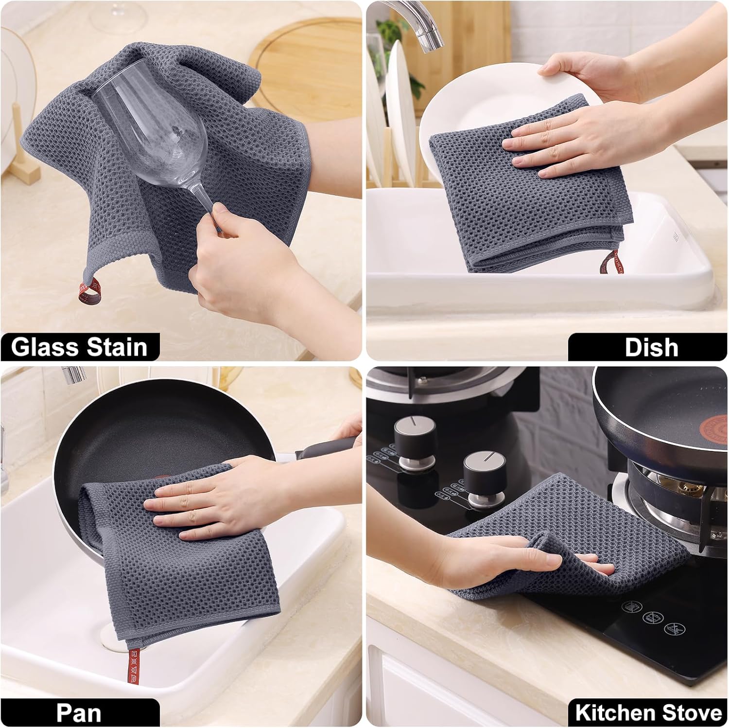 Homaxy Set of 8 Bulk Kitchen Towels Set, 12 x 12 Inches and 13 x 28 Inches, and Large Cotton Kitchen Hand Towels(18”x 28”, 6 Pack), Flat and Terry Dish Towels — image 6