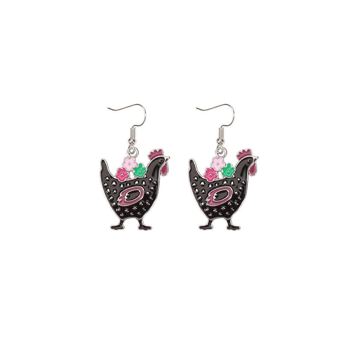 Cute Cartoon Earrings Funny Jewelry Gift for Girls Perfect for Birthdays Parties - Black rooster