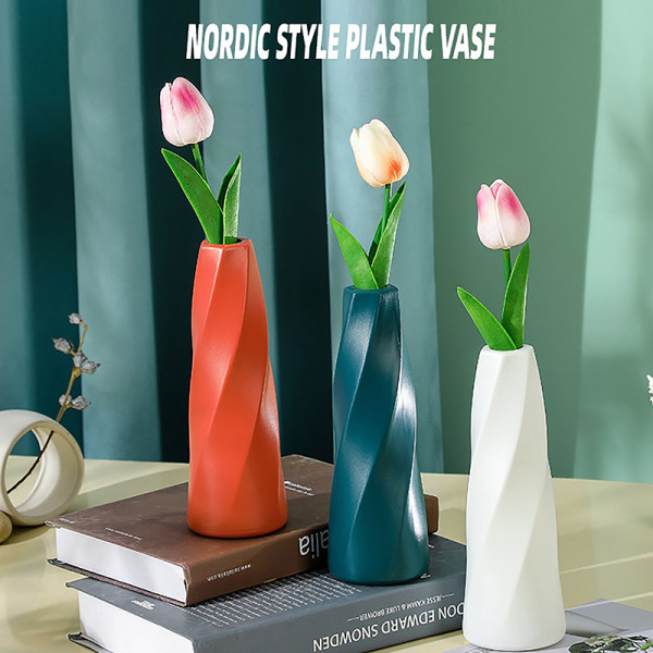Plastic Vase Imitation Ceramic Flower Pot Table Arrangement Dark Blue โ image 2