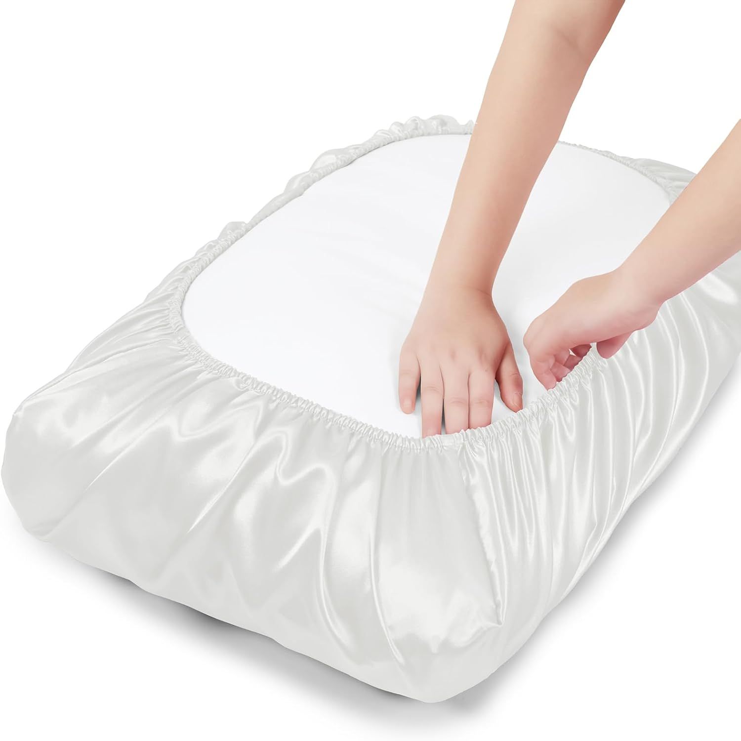 2 Pack White Satin Adjustable Pillowcases Set of Queen Size 20 × 30" - Soft Faux Silk Travel Covers for Hair & Skin, with Elastic Band Fit Various Pillows — image 4