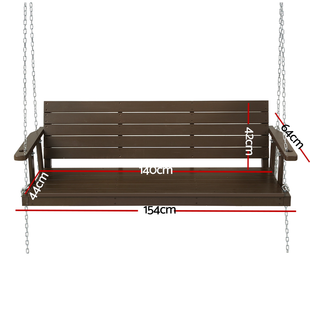 Gardeon Porch Swing Chair with Chain Outdoor Furniture 3 Seater Bench Wooden Brown โ image 2
