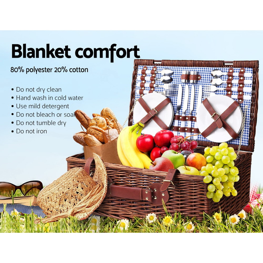 Alfresco 4 Person Picnic Basket Set Insulated Blanket Storage Bag — image 6