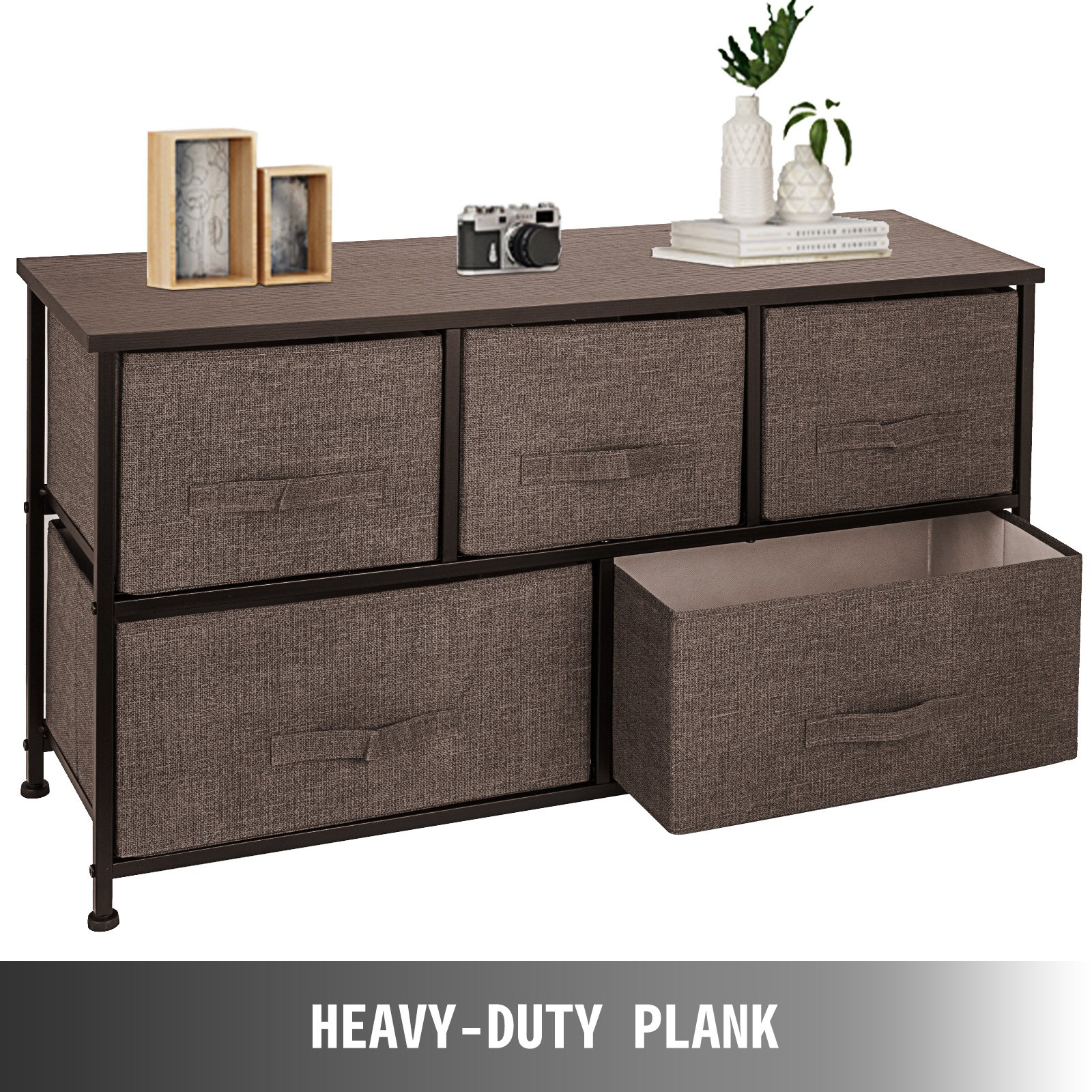 Dresser Storage Tower with 5 Fabric Drawer Steel Frame Storage Cabinet Bin Storage Organizer Unit Fabric Cube Dresser Chest Cabinet Coffee Wide (Coffee/Wide) โ image 4
