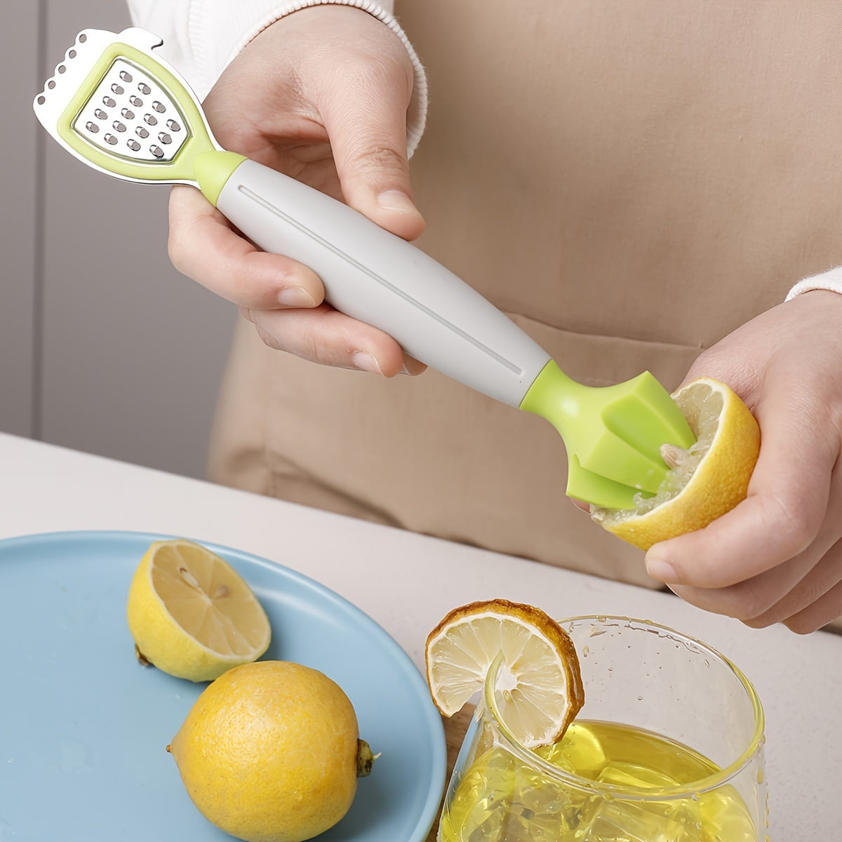 Green Stainless Steel 3-in-1 Citrus Zester & Juicer – Multi-Functional Lemon Grater, Peeler & Juicing Tool with Soft Grip Handle for Oranges, Limes & — image 4