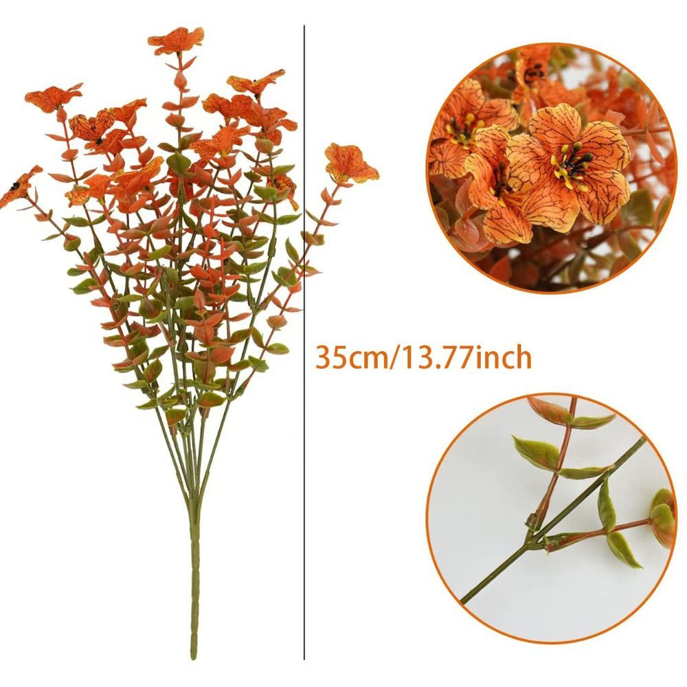 10PCS Artificial Autumn Orange Floral Stems with Eucalyptus & Violet Daisy, Full Faux Fall Bouquet Picks for Australian Farmhouse Harvest Decor โ image 3