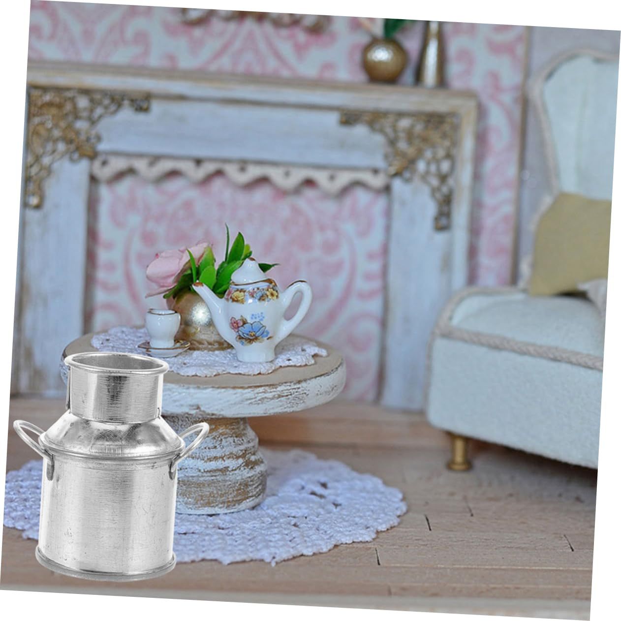 2pcs Doll House Tin Bucket Mini Doll House Decor Miniature Flowers Bucket Miniature Buckets Ornament Mini Milk Jug — image 2