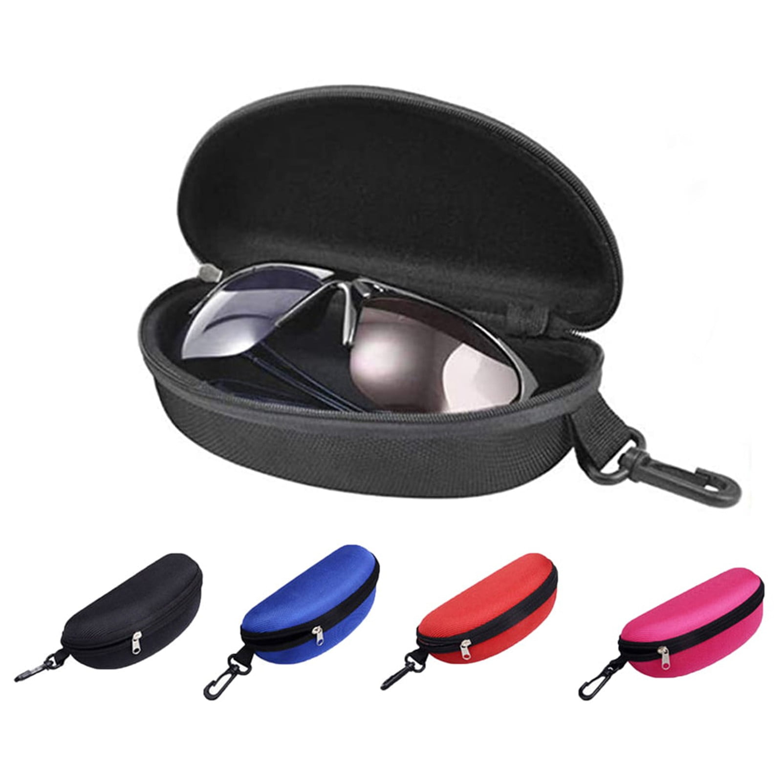 1 Pack Sunglasses Case,Glasses Case with Carabiner Travel Zipper,Hard EVA Shell Shockproof Sport Glasses Case,Portable Zipper Protect Case, Black — image 4