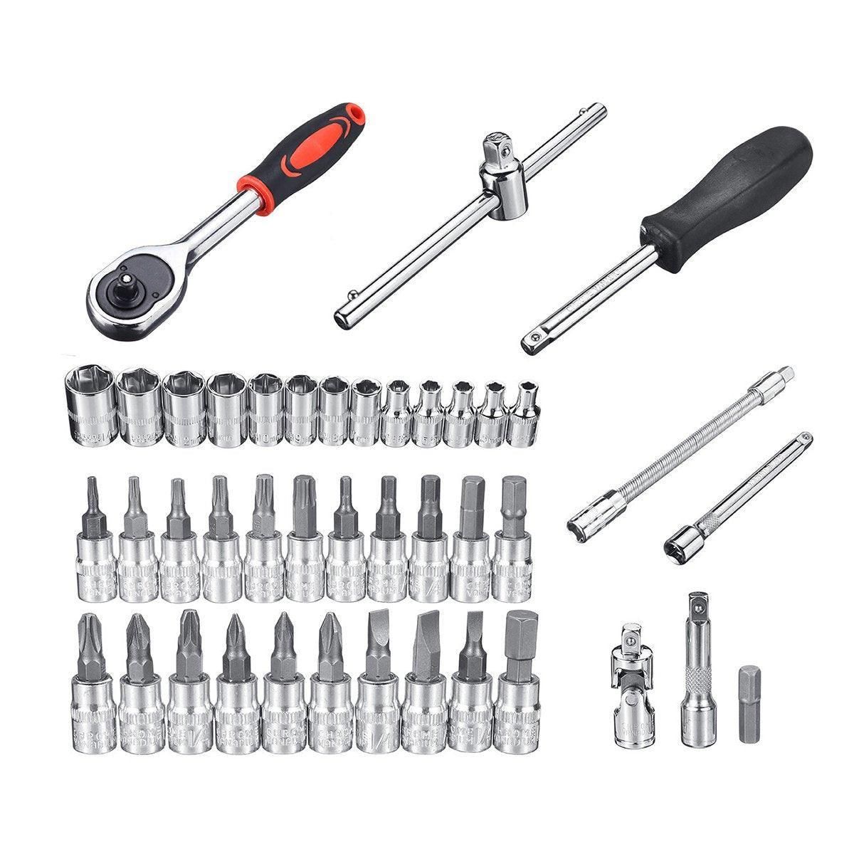 53PCS Metric Deep Socket Set 1/4" Drive Wrench with Flexible Extension Bar Tools — image 3